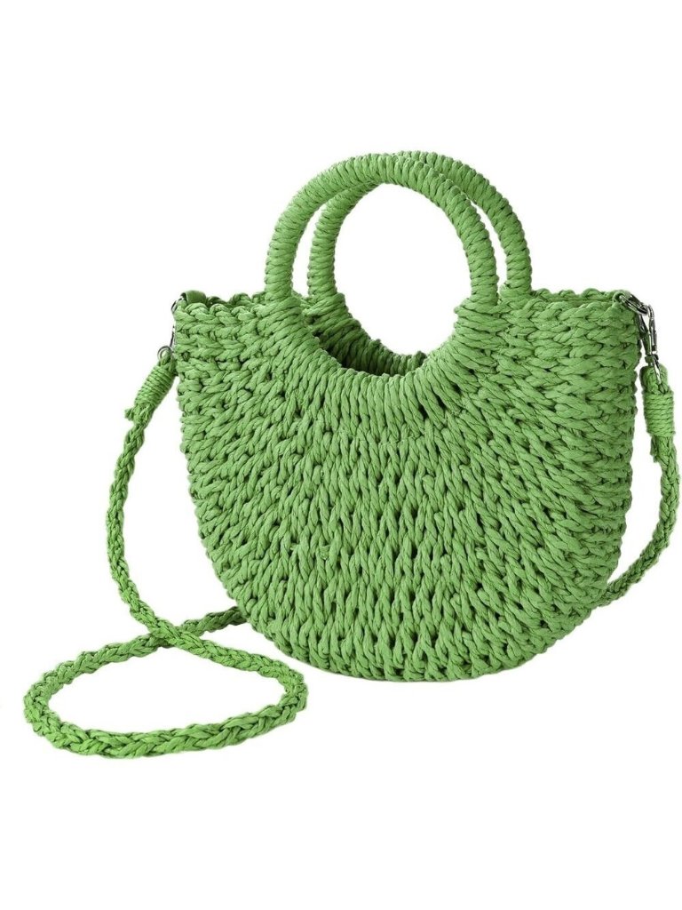 Woven Straw Beach Bag For Womem Top Handle Green Crossbody And Shoulder Strap